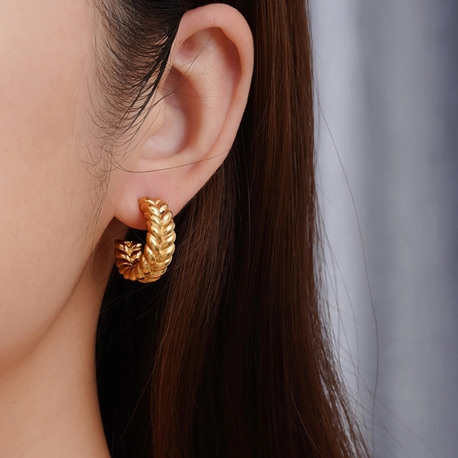 1 Pair Retro C Shape Grain 304 Stainless Steel 18K Gold Plated Ear Studs