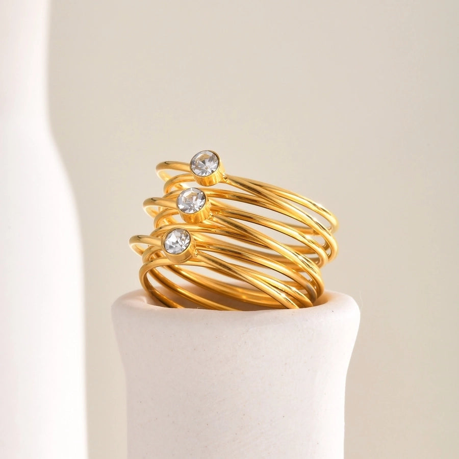 Jewelry IG Style Modern Style Classic Style Solid Color Lines 304 Stainless Steel Zircon 18K Gold Plated Layered Inlay Rings