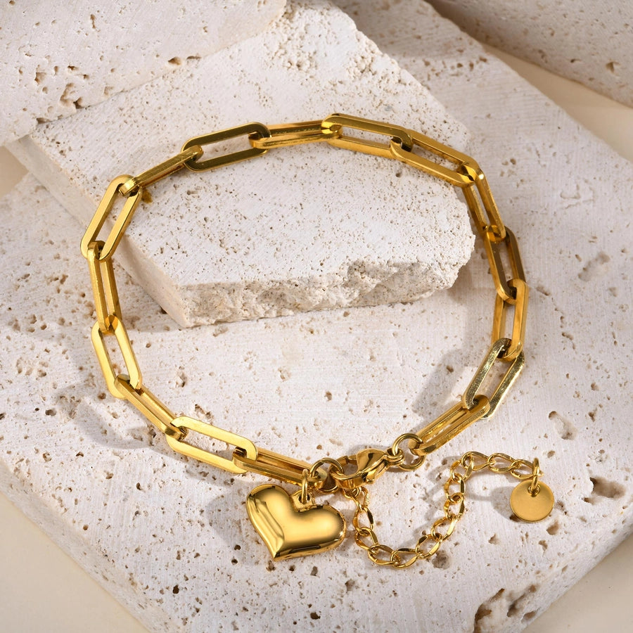 IG Style Heart Shape 201 Stainless Steel 18K Gold Plated Bracelets In Bulk