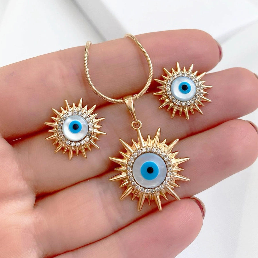 new sun jewelry suit women's  style blue eyes diamond necklace earrings Devil's Eye suit
