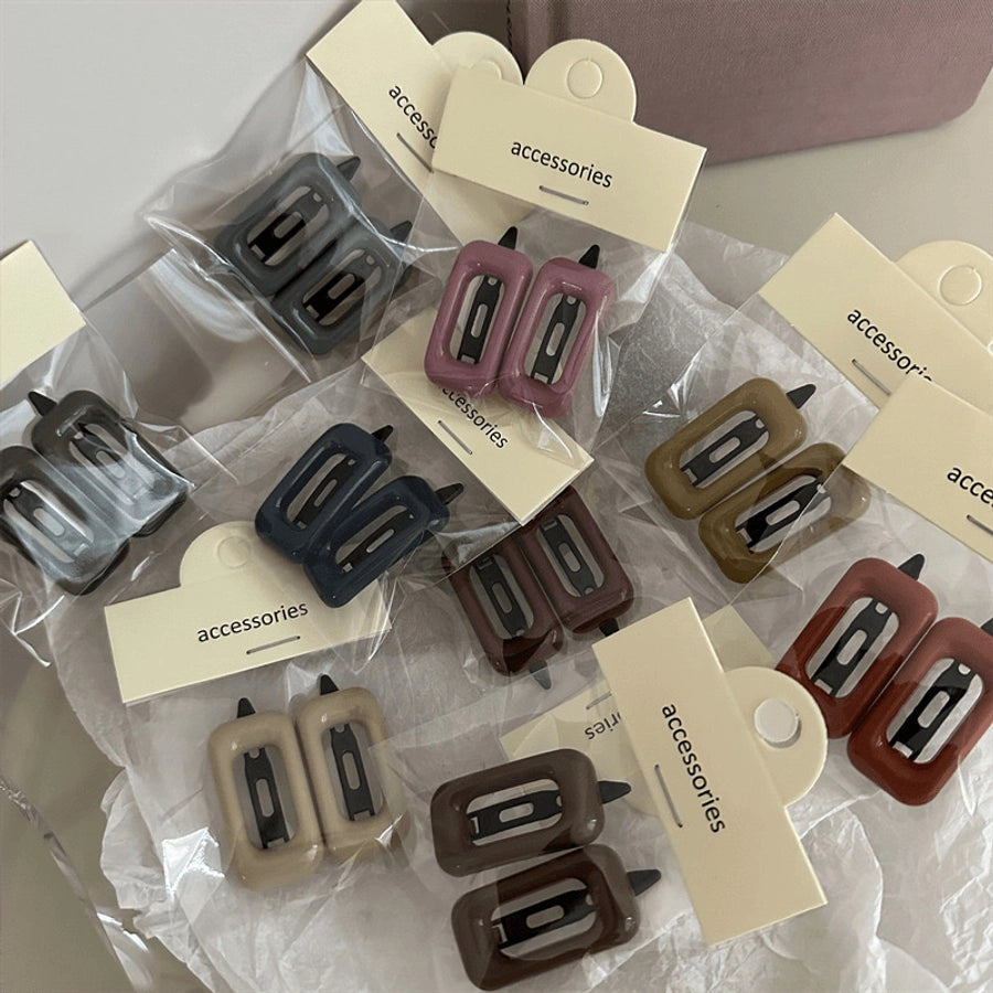 Personalized Girl Color Plastic Hairpin Advanced Design Sense Side Clip Hairpin a Pair of Hairclips Square Bang Clip Frog Buckle Bar Shaped Hair Clip Hairpin