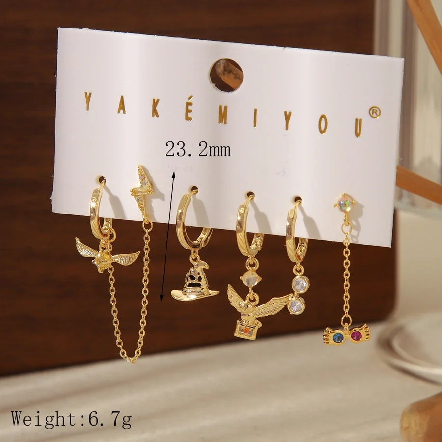 1 Set Yakemiyou Cartoon Style Eagle Plating Inlay Copper Zircon 14K Gold Plated Drop Earrings Ear Studs