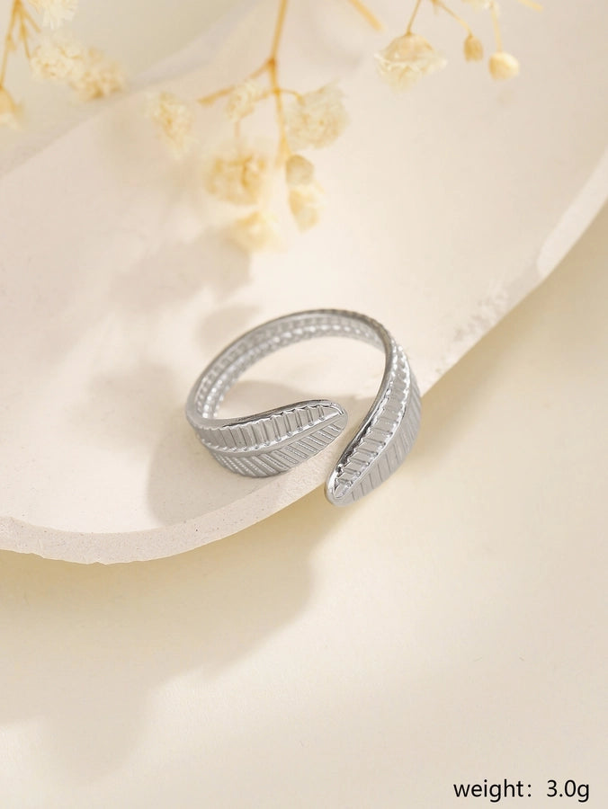 Jewelry Elegant Leaves Feather 304 Stainless Steel Open Rings