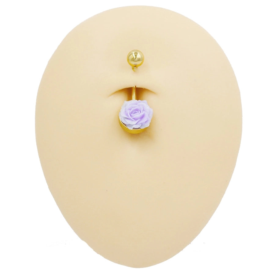 1 Piece Belly Rings Punk Simple Style Artistic Maple Leaf Rose 316 Stainless Steel  Alloy Epoxy Acrylic Rhinestones 18K Gold Plated