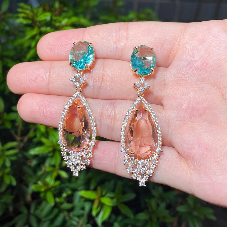 1 Pair Elegant Sweet Oversized Water Droplets Inlay Copper Zircon Rose Gold Plated Rhodium Plated Drop Earrings