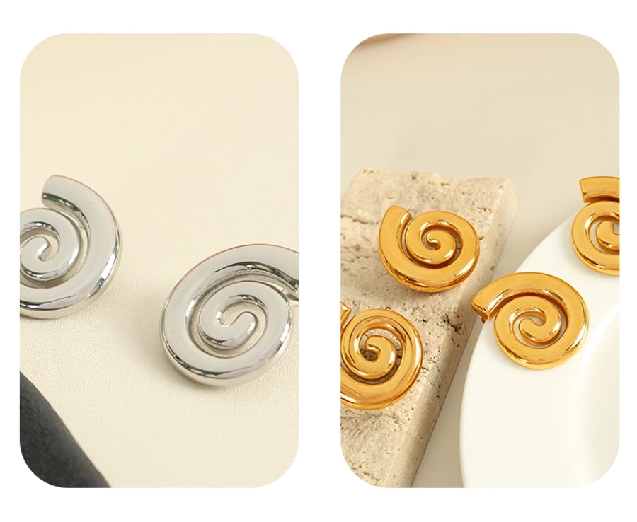 1 Pair Casual Retro Classic Style Swirl Pattern Polishing Plating 304 Stainless Steel 18K Gold Plated Ear Studs