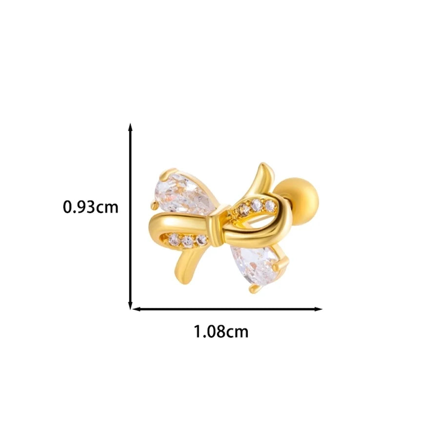 1 Piece IG Style Simple Style Korean Style Heart Shape Butterfly Bow Knot Inlay 316 Stainless Steel  Copper Zircon Ear Studs