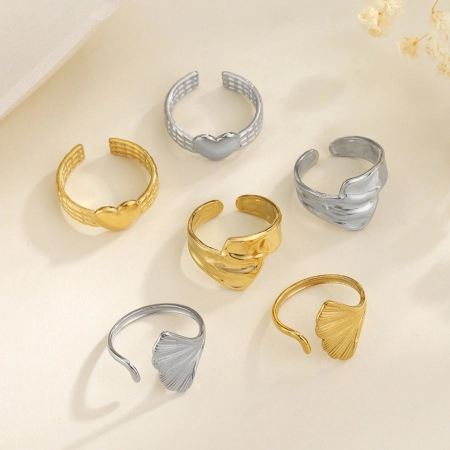 Jewelry Vintage Style Simple Style Solid Color Heart Shape Ginkgo Leaf 304 Stainless Steel Open Rings