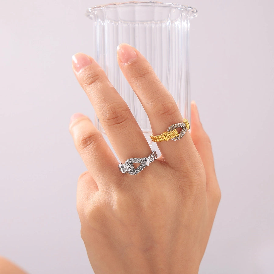 Jewelry Luxurious Modern Style U Shape Titanium Steel Zircon 18K Gold Plated Inlay Rings