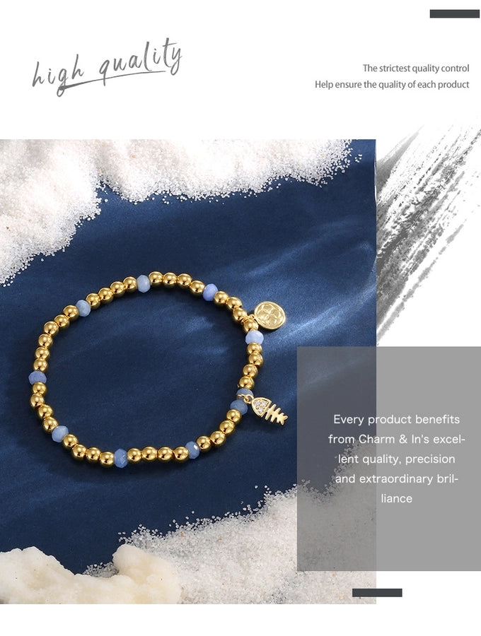 Jewelry IG Style Fish Bone Copper Zircon Beaded Inlay Bracelets