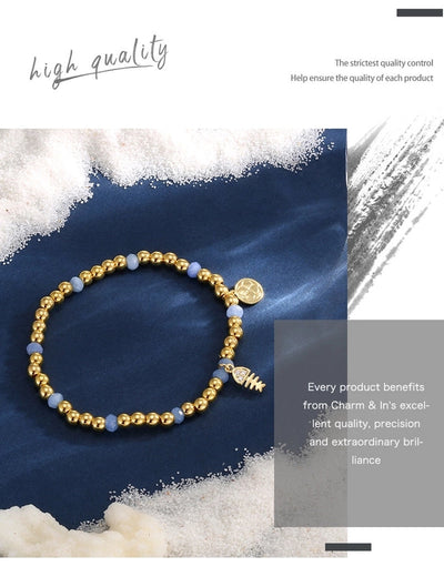 Jewelry IG Style Fish Bone Copper Zircon Beaded Inlay Bracelets