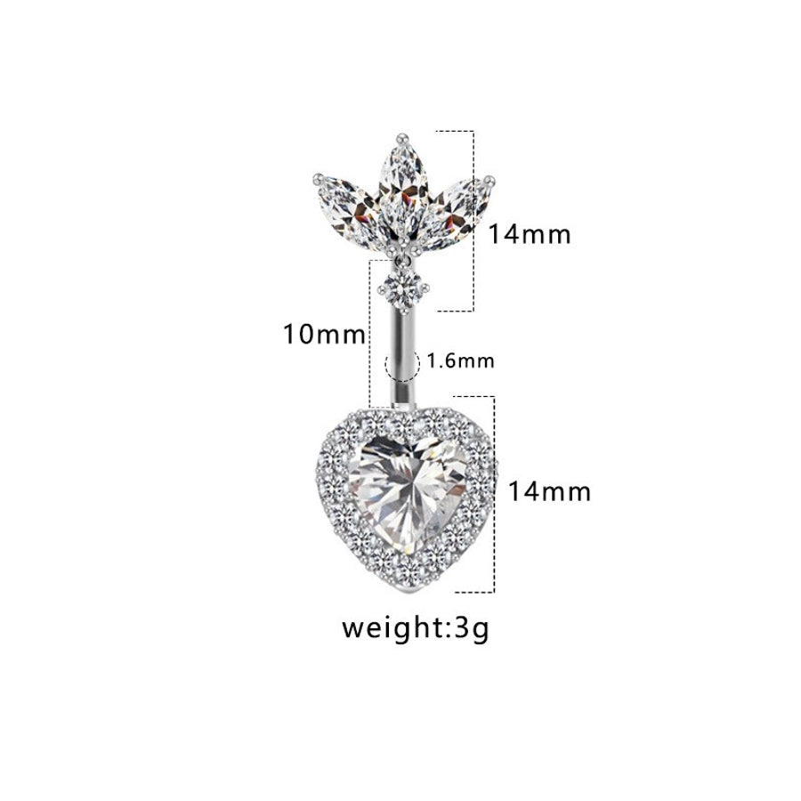 1 Piece Belly Rings Hip-Hop Sexy Heart Shape 316 Stainless Steel  Copper Plating Zircon White Gold Plated Gold Plated