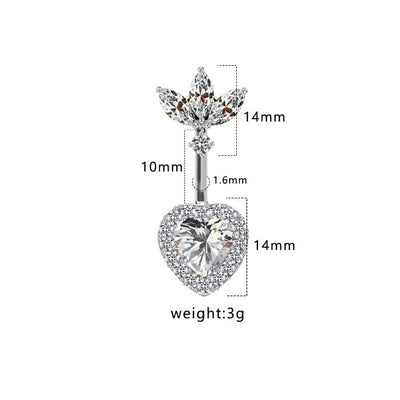 1 Piece Belly Rings Hip-Hop Sexy Heart Shape 316 Stainless Steel  Copper Plating Zircon White Gold Plated Gold Plated