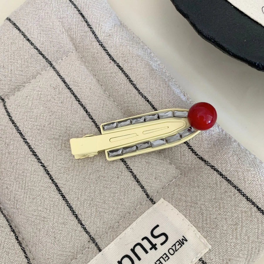 Simple Red Bean Metal Barrettes Advanced Retro Easy Matching BB Clip Elegant Girl Side Bang Clip Duckbill Clip