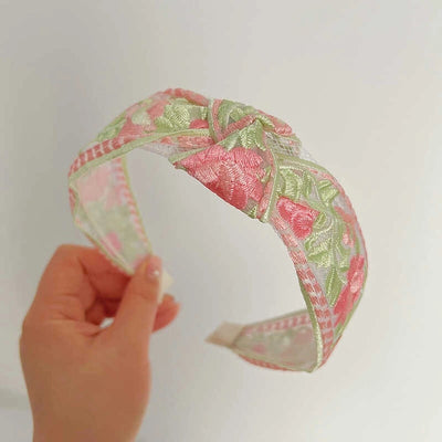 New Ethnic Style Cotton and Linen Embroidery Floral New Chinese Style Hairband Bow Hairpin Headband Wide-brimmed Hair Accessories for Women