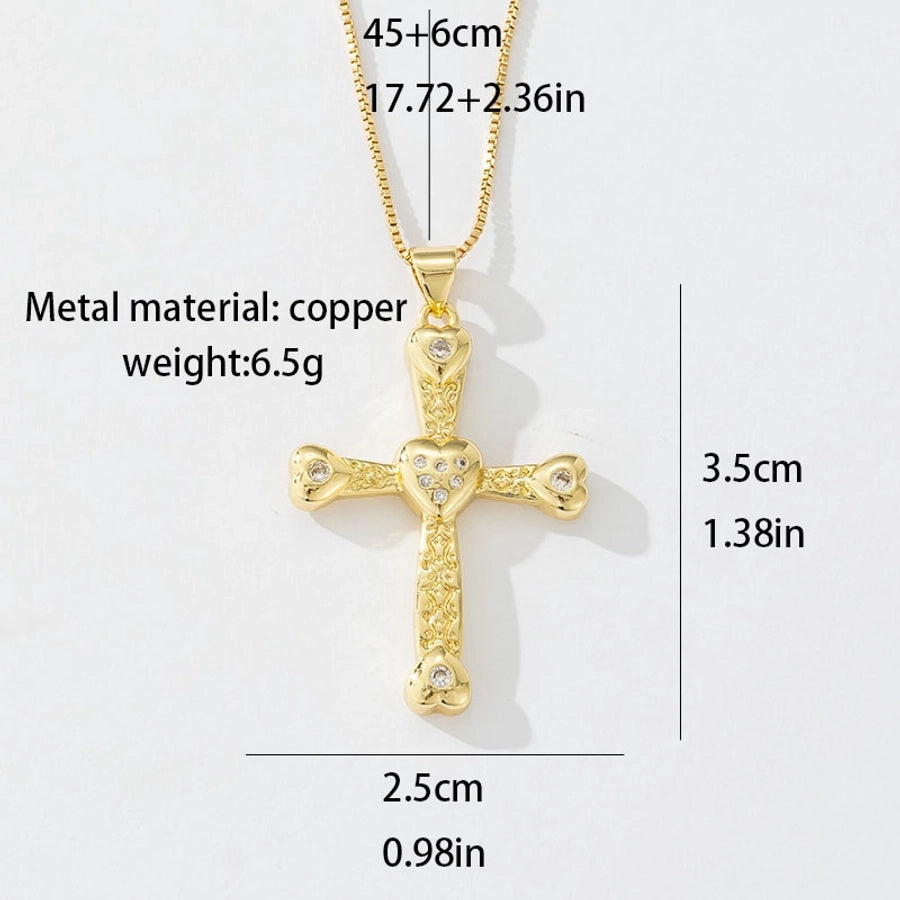 Copper box chain 18K Gold Plated Inlay Carving Cross Butterfly Zircon Pendant Necklace
