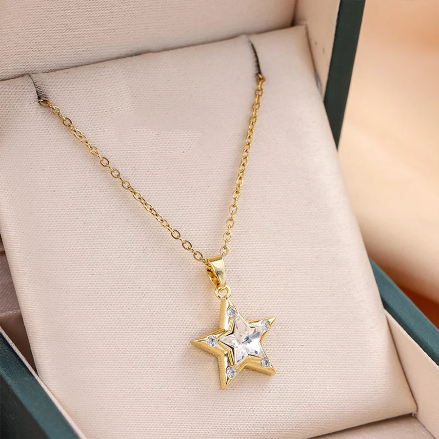 Jewelry Cute Queen Bridal Star 316 Stainless Steel  Copper Zircon 18K Gold Plated Inlay Pendant Necklace