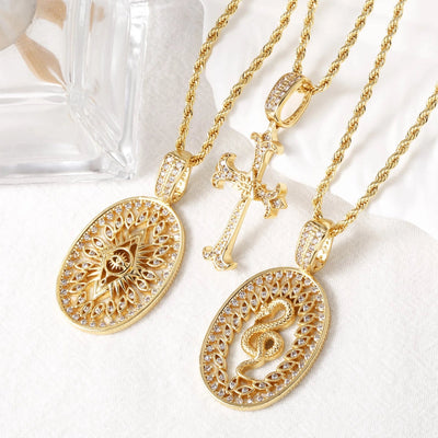 Jewelry Modern Style Simple Style Cross Eye Snake 201 Stainless Steel Copper Agate Zircon 18K Gold Plated Hollow Out Inlay Pendant Necklace