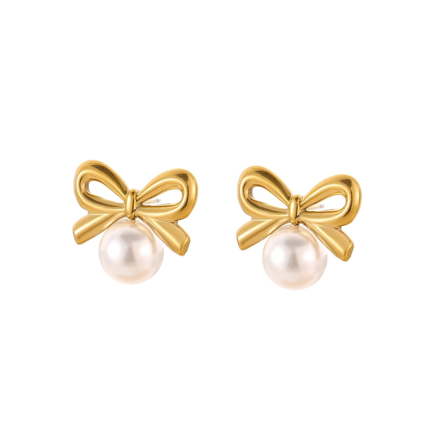 1 Pair Simple Style Bow Knot 304 Stainless Steel 18K Gold Plated Earrings