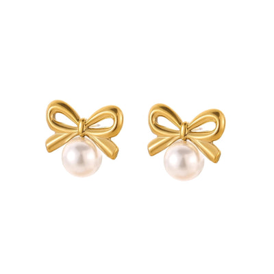 1 Pair Simple Style Bow Knot 304 Stainless Steel 18K Gold Plated Earrings
