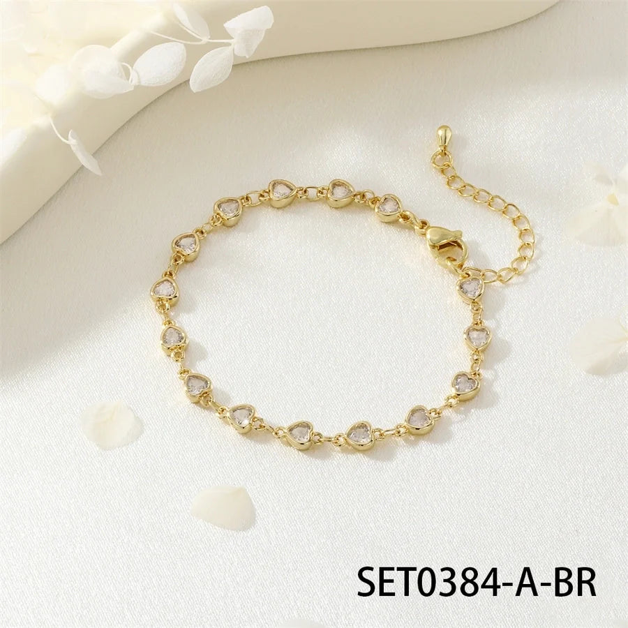 Jewelry IG Style Heart Shape Copper Zircon Inlay Bracelets Necklace