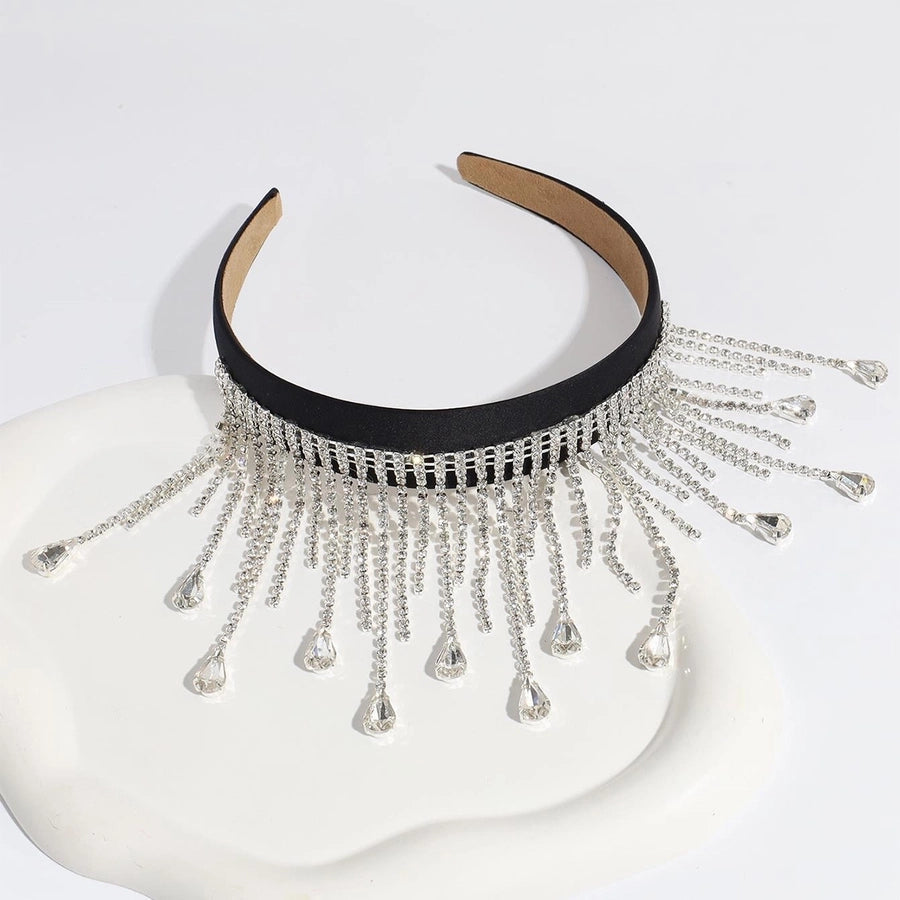 elegant tassel rhinestone sponge hair band 1 piece