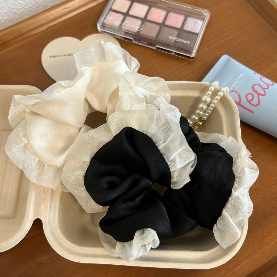 Korean Style Elegant Satin Mesh Lace Fabric Colon Hair Ring Girls' Cream Hair Hair Rope Women's Hair Rope