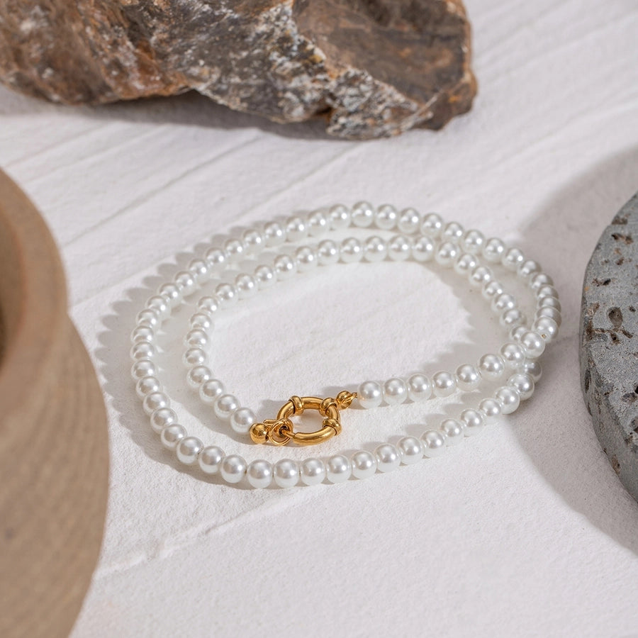 Jewelry Simple Style Classic Style Round 304 Stainless Steel Beaded Pearl Necklace