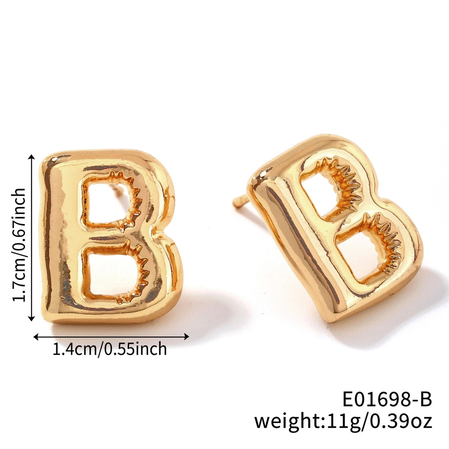1 Pair Sweet Simple Style Shiny Letter Plating Copper K Gold Plated Ear Studs