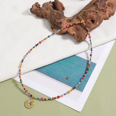 Tropical Sweet Round Moon 304 Stainless Steel natural stone Freshwater Pearl Rhinestones Beaded Chain Pendant Necklace In Bulk