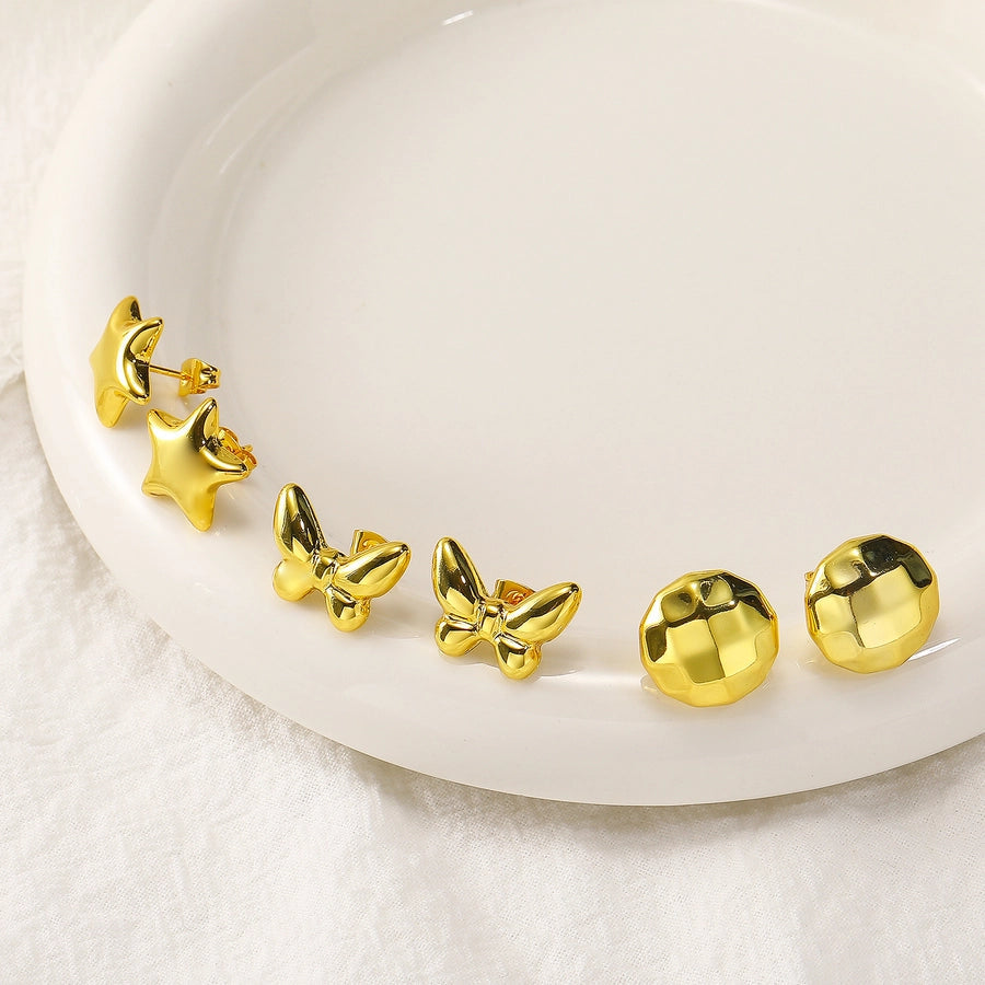 1 Pair Elegant Round Star Butterfly Titanium Steel Ear Studs