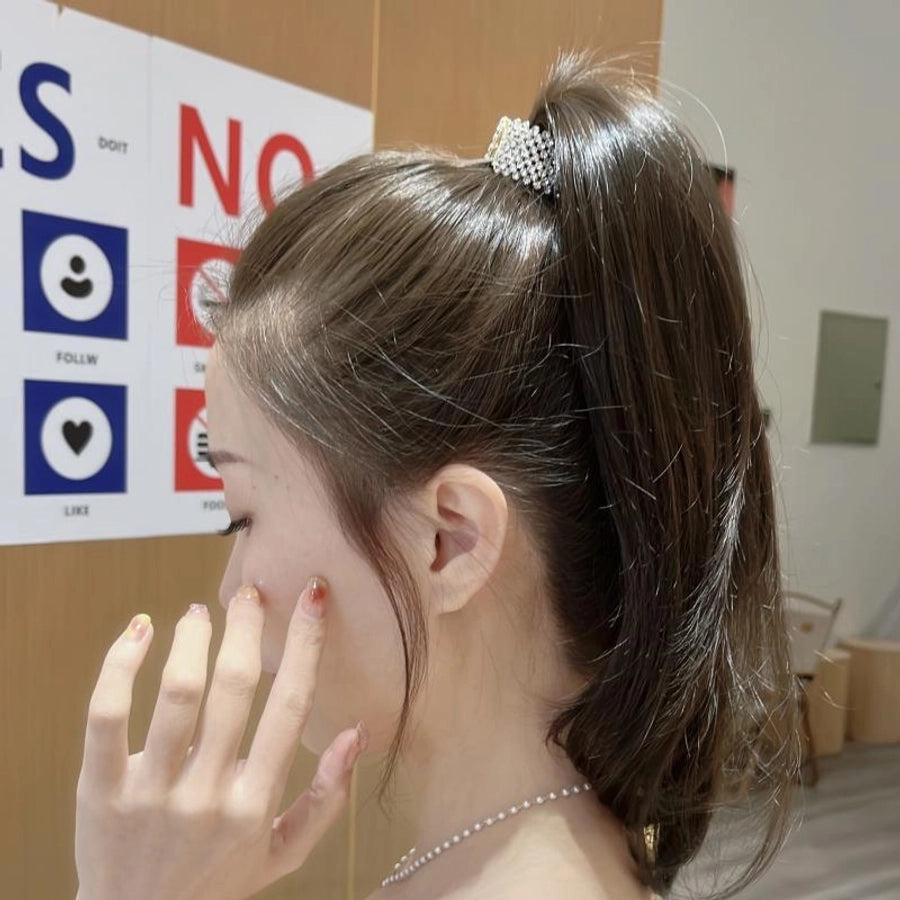 fashion simple style geometric metal inlay artificial pearls rhinestones hair buckle