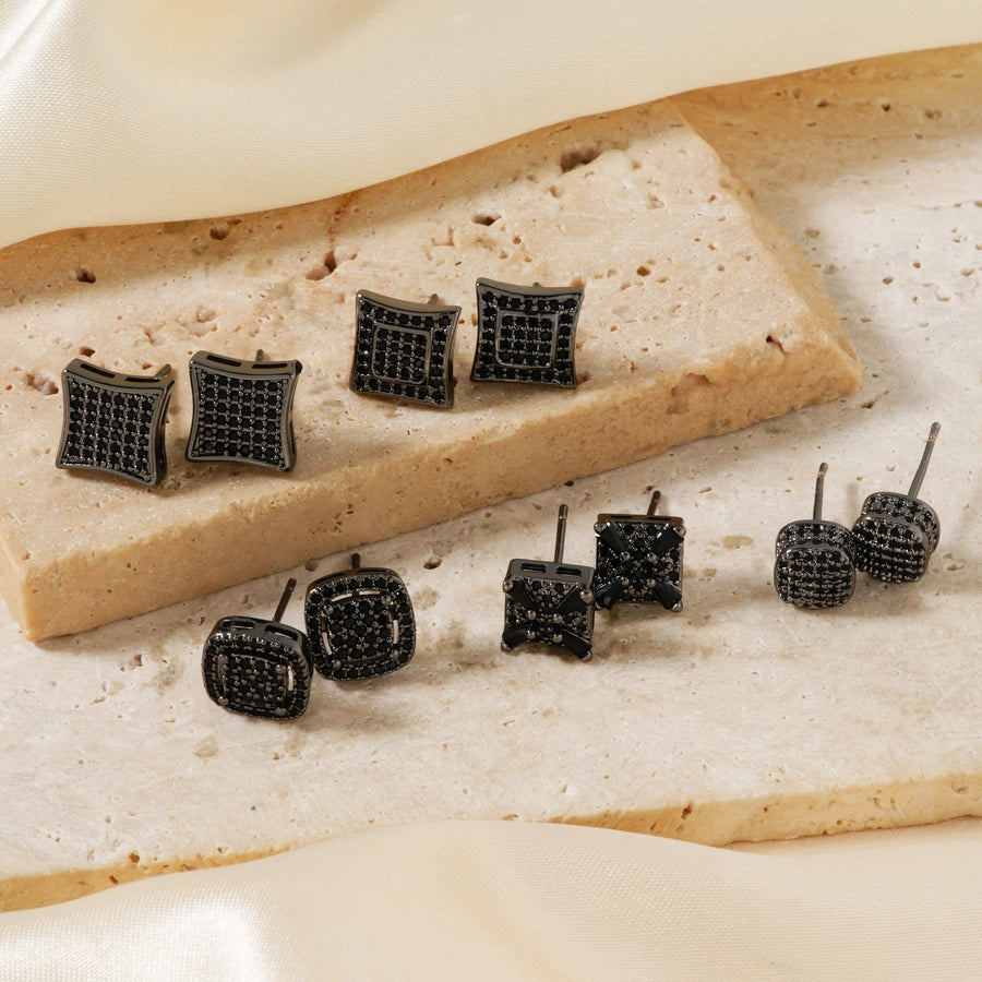 1 Piece Hip-Hop Retro Streetwear Geometric Inlay Copper Zircon Rhodium Plated Ear Studs