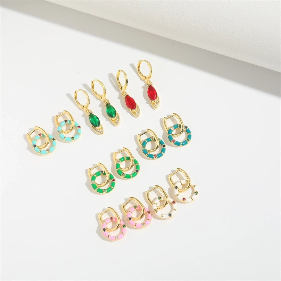 1 Pair Elegant Simple Style Solid Color Plating Inlay Copper Zircon 14K Gold Plated Drop Earrings