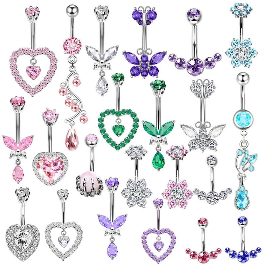 1 Piece Belly Rings Simple Style Heart Shape 316 Stainless Steel  Inlay Rhinestones