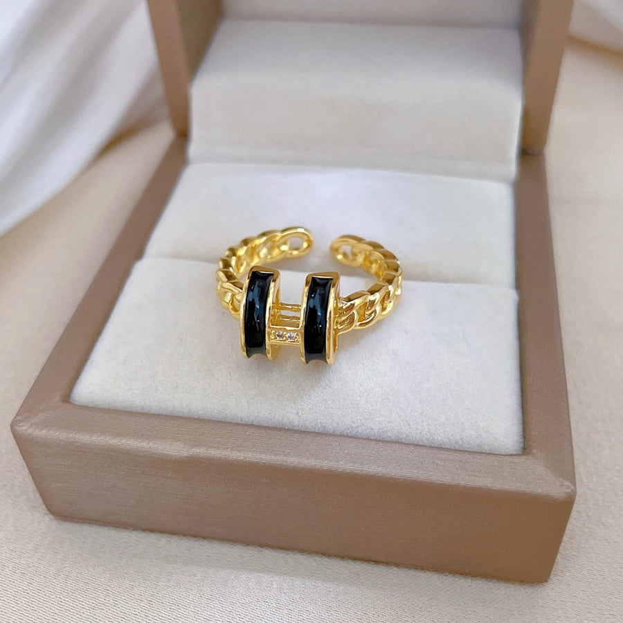 Titanium Steel Brass Gold Plated Inlay Geometric Zircon Brass Rings