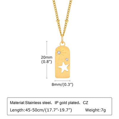 Jewelry IG Style Simple Style Geometric Star 201 Stainless Steel Zircon 18K Gold Plated Hollow Out Inlay Pendant Necklace