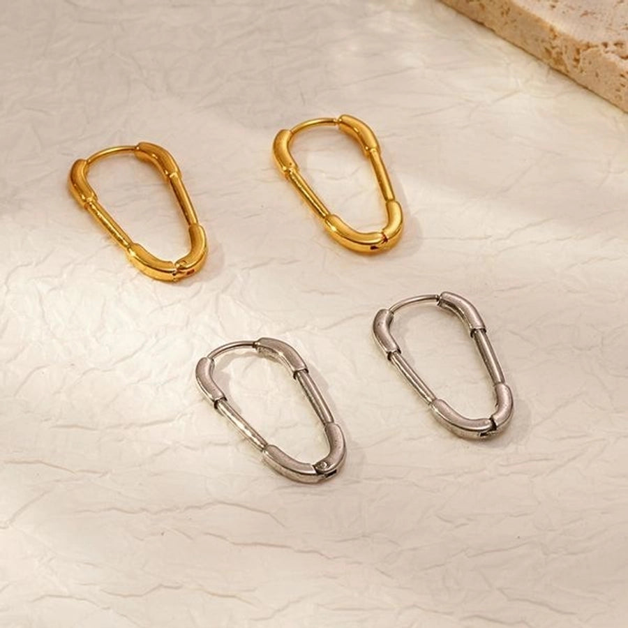 1 Pair Simple Style Paper Clip Solid Color Plating 304 Stainless Steel 18K Gold Plated Earrings