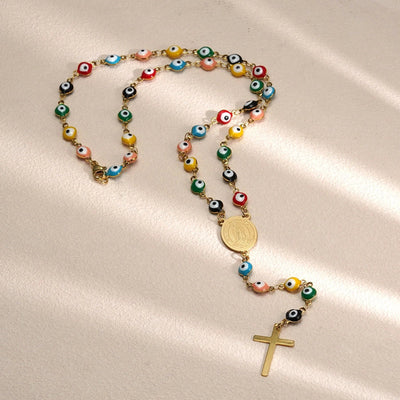 Jewelry Elegant Cross Devil's Eye Titanium Steel Enamel Pendant Necklace