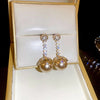 1 Pair Elegant Wedding Commute Round Inlay Alloy Rhinestones Pearl Drop Earrings