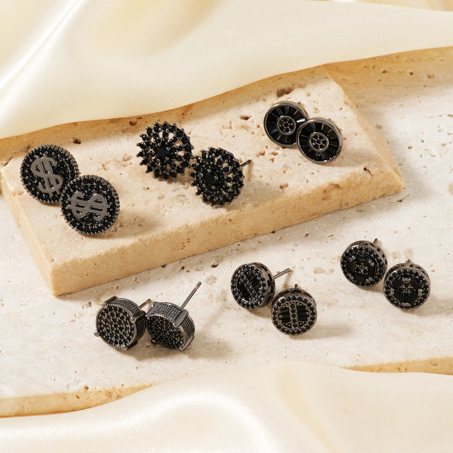 1 Piece Hip-Hop Retro Streetwear Geometric Inlay Copper Zircon Rhodium Plated Ear Studs