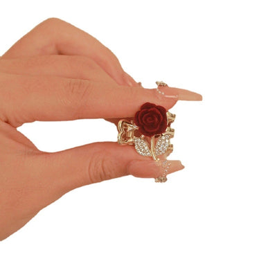 women's lady rose alloy inlay rhinestones hair clip