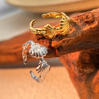 Jewelry Casual Shell 304 Stainless Steel 18K Gold Plated Plating Open Rings
