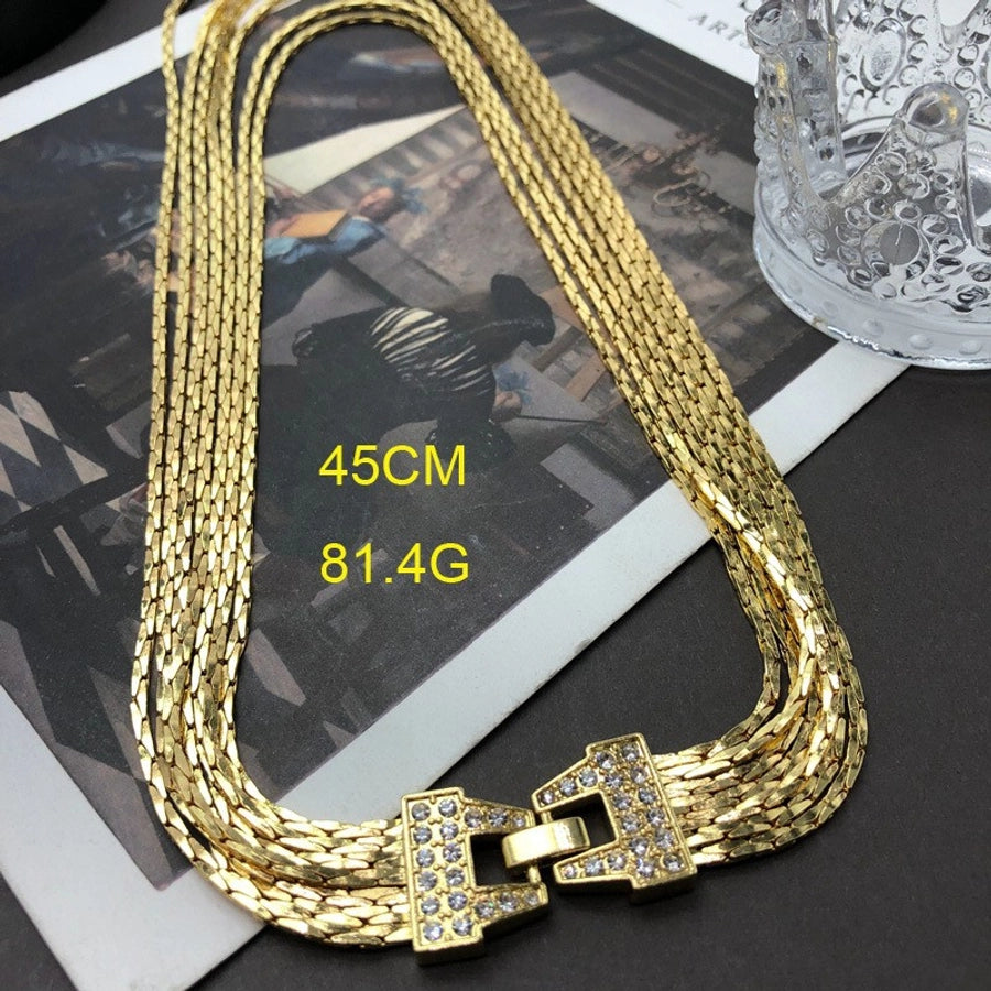 Hot Selling Product Retro Multi-Layer Copper Chain Diamond-Embedded Plain Gold Bracelet Elegant Graceful Personality  Women Trendy