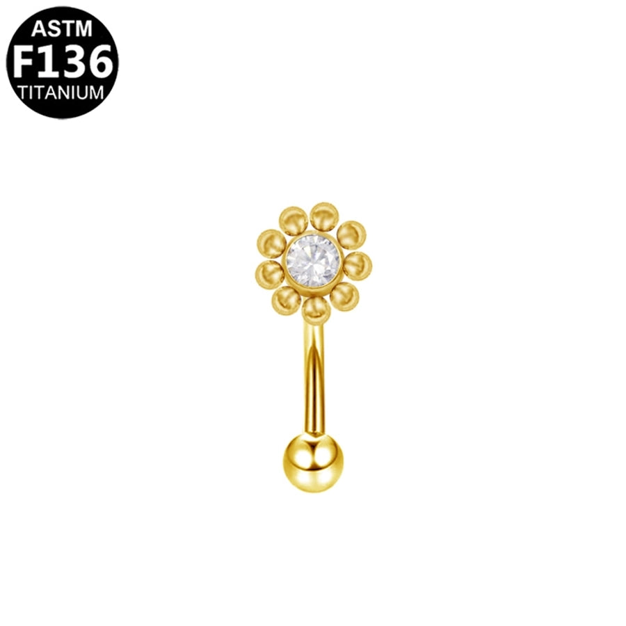 1 Piece Eyebrow Studs Casual Classic Style Oversized Sunflower Pure Titanium Titanium Alloy Zircon 14K Gold Plated White Gold Plated Eyebrow Studs