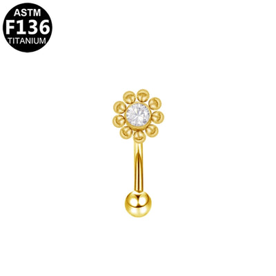 1 Piece Eyebrow Studs Casual Classic Style Oversized Sunflower Pure Titanium Titanium Alloy Zircon 14K Gold Plated White Gold Plated Eyebrow Studs