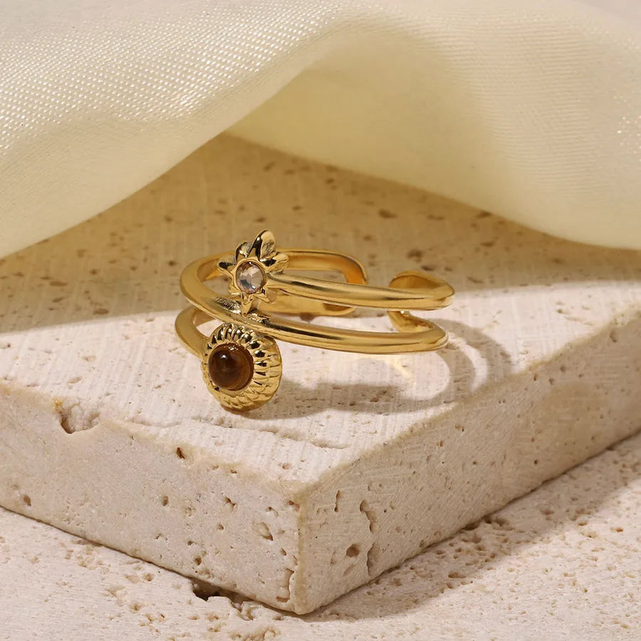 Wholesale Jewelry Retro French Style Simple Style Geometric Titanium Steel Natural Stone Plating Open Rings