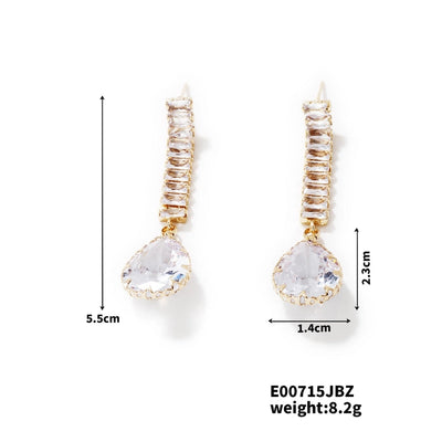 1 Pair Elegant Simple Style Streetwear Water Droplets Inlay Copper Zircon K Gold Plated Rhodium Plated Drop Earrings
