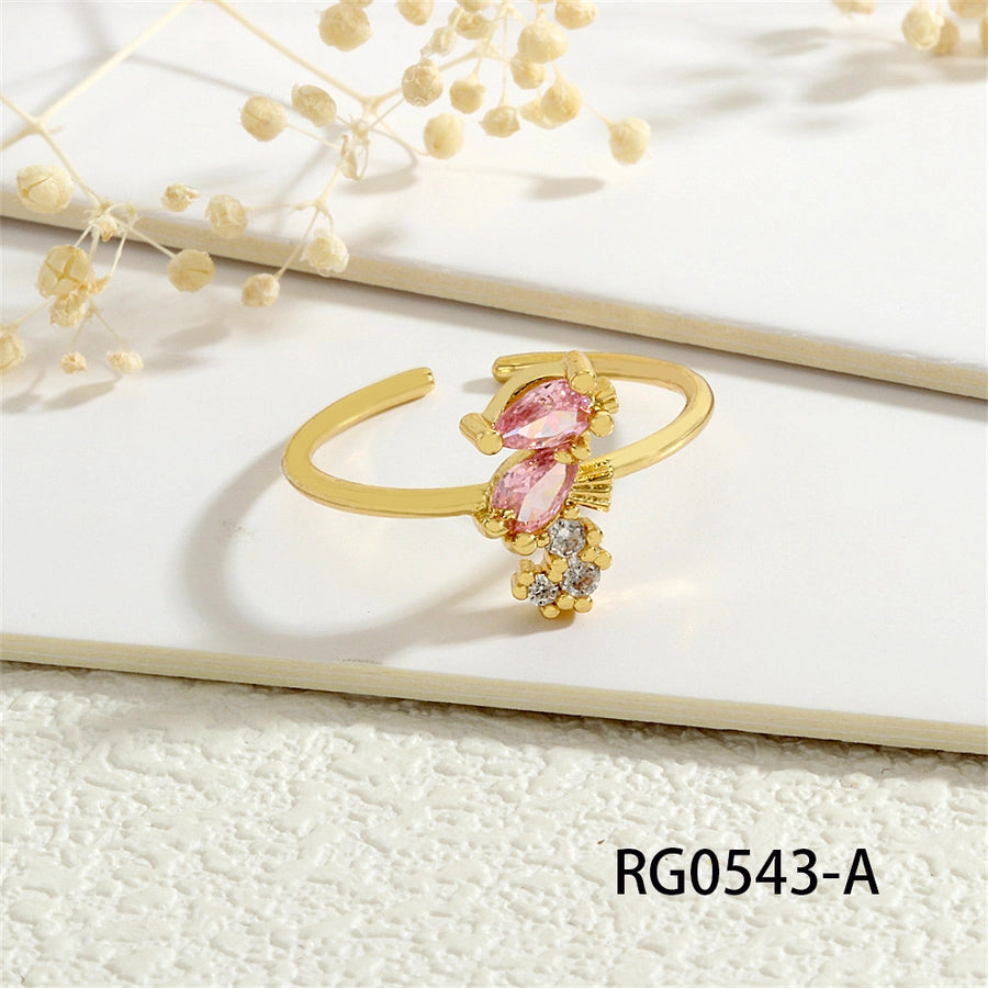 Copper Inlay Hippocampus Crab Fish Zircon Open Rings