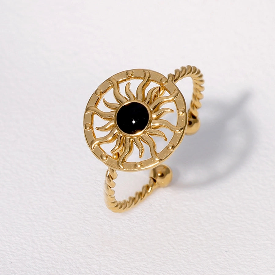 Jewelry Retro French Style Classic Style Sun 304 Stainless Steel 18K Gold Plated Enamel Stainless Steel Rings